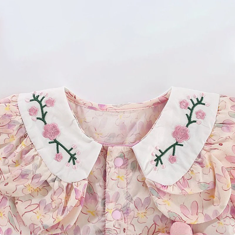 MILANCEL New Autumn Baby Girls Clothes 0-2Y Infant Sweet Embroidery Peter Pan Collar Romper Floral Patchwork Princess Jumpsuit