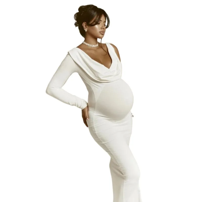 Sexy Bodycon Maternity Outfit Full Sleeve Stretchy Baby Shower Long Dresses