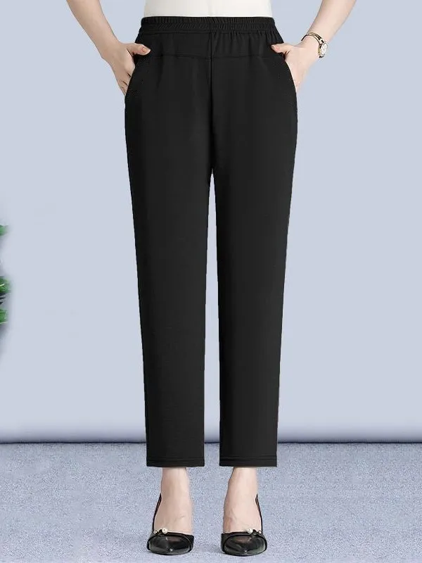 الصيف رقيقة الحرير الجليد أمي السراويل فضفاضة مستقيم الساق عالية الخصر تسع نقاط السراويل لمنتصف العمر و ly النساء لباس غير رسمي