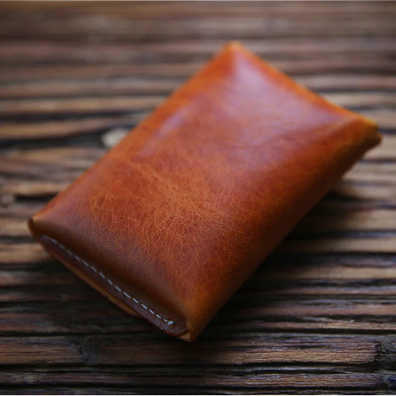 2024 Genuine Leather Card Holder For Men Vintage Handmade Short Small ID Credit Holders Case Coin Purse Wallet Bag Pocket