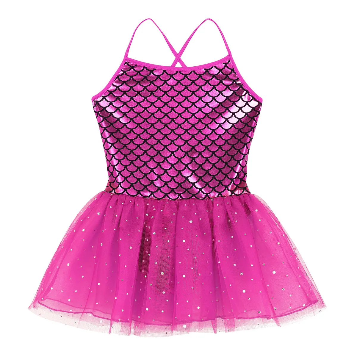 Kids Girls Ballet Dance Dress Sleeveless Glitter Mermaid Gymnastics Tutu Leotard Figure Skating Stage Performance Dancewear