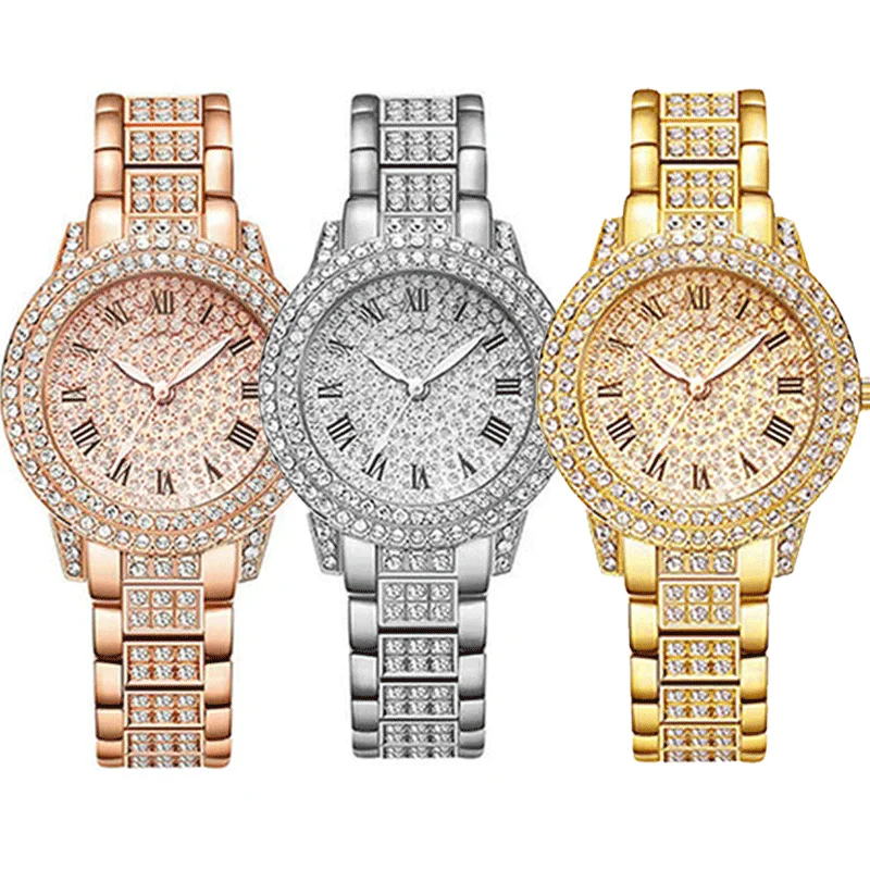 Women Watch Fashion Bling Crystal Full Steel Casual Ladies Watches Female Quartz Watch Diamonds Wristwatch For Women Clock