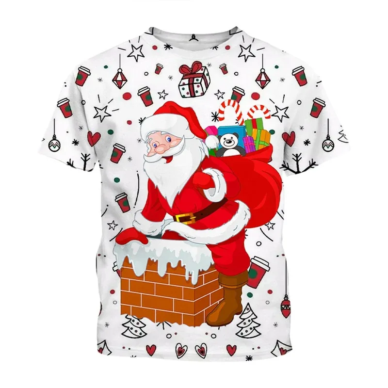Summer fashion creative design Christmas patterns 3D printing casual personality Harajuku style warm and comfortable T-shirt ﻿