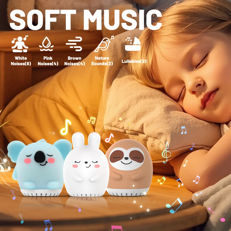 Mini Cute Rabbit White Noise Machine LED Night Light 20 Soothing Baby Music Sleep Aid Silicone Clap Lamp for Kids & Children - Image 3