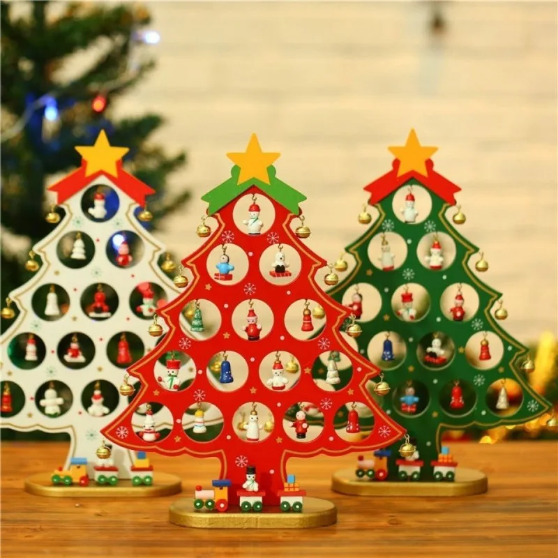 2023 Hot Sale Wooden Christmas Tree Ornaments Desktop Decoration Kids Gifts Mini Wood Christmas Tree Wholesale custom design