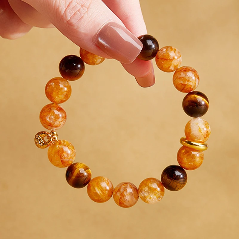 Fashion Natural Tiger Eye Stone Bracelets Buddha Healing Imitation Amber Beads Bangle for Men Women Yoga Energy Jewelry Gift