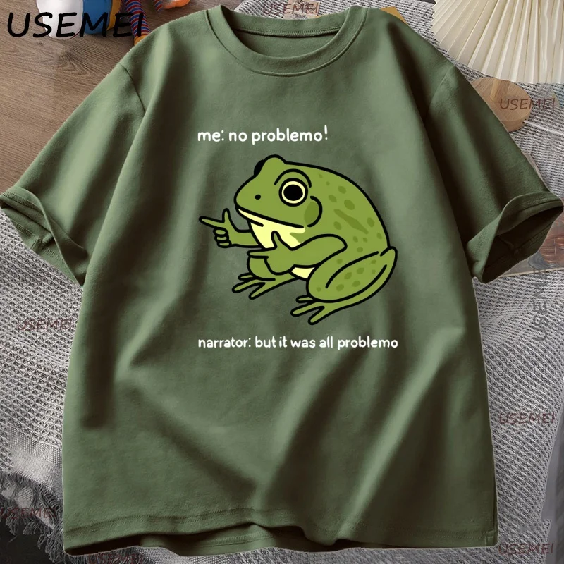 Funny Frog Me No Problemo Tshirt Graphic Tees Casual Round Neck Cotton Short Sleeve T-shirt Men's Designer Clothing Streetwear view 4