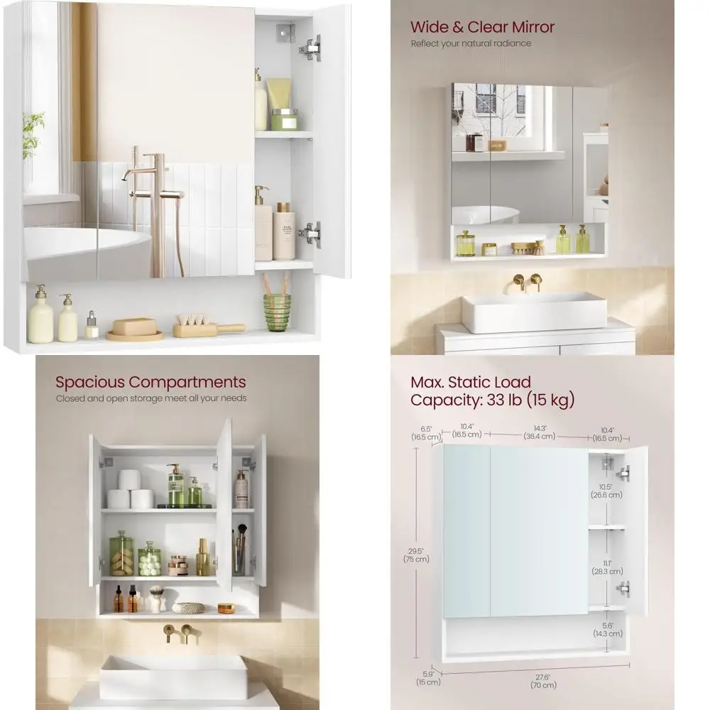 

Зеркальный шкаф для хранения в ванной комнате с регулируемым стеллажем и открытой полкой