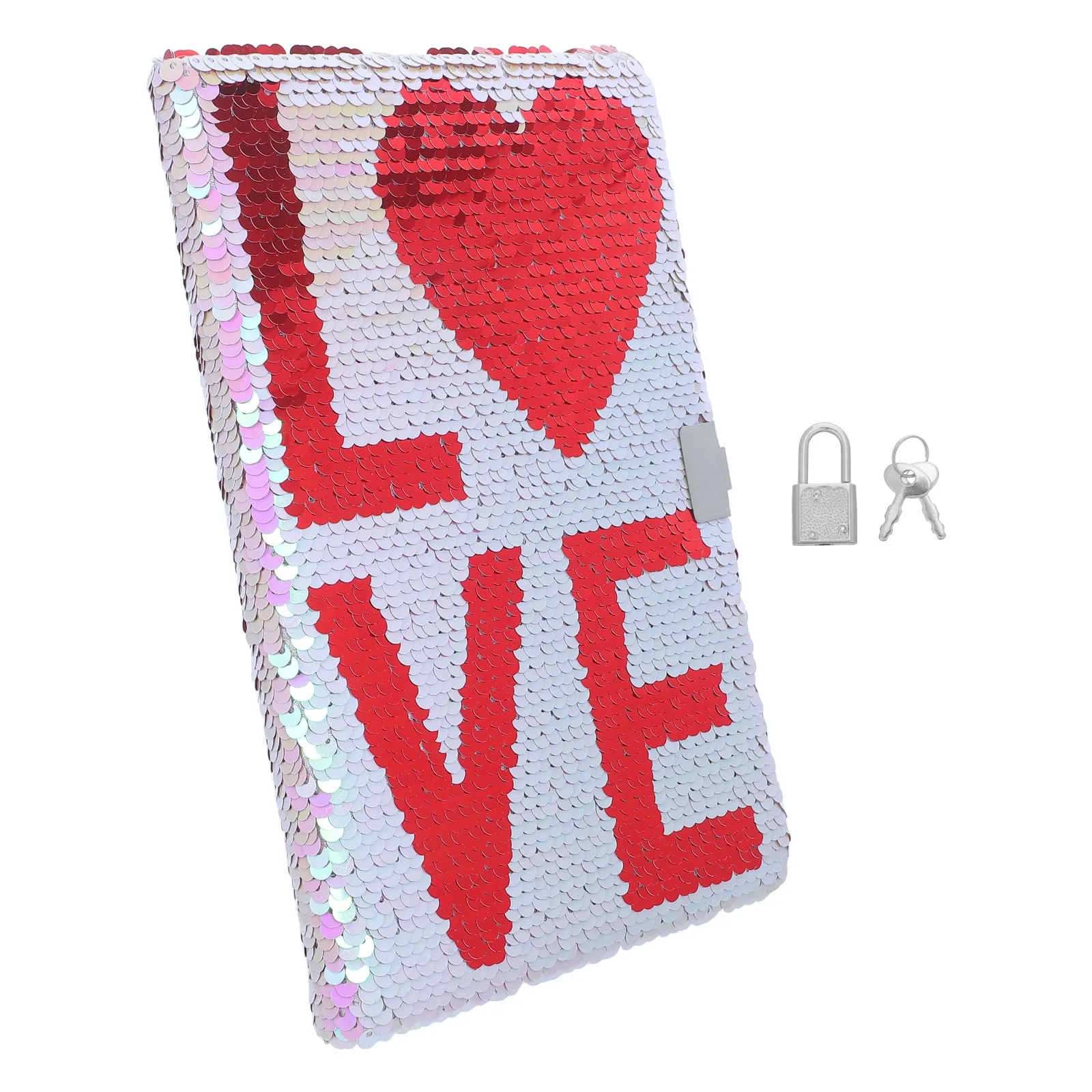 Sequin Notebook Reversible Glitter Cover Love Pattern A5 Lockable Journal Diary for Women School Office Notes