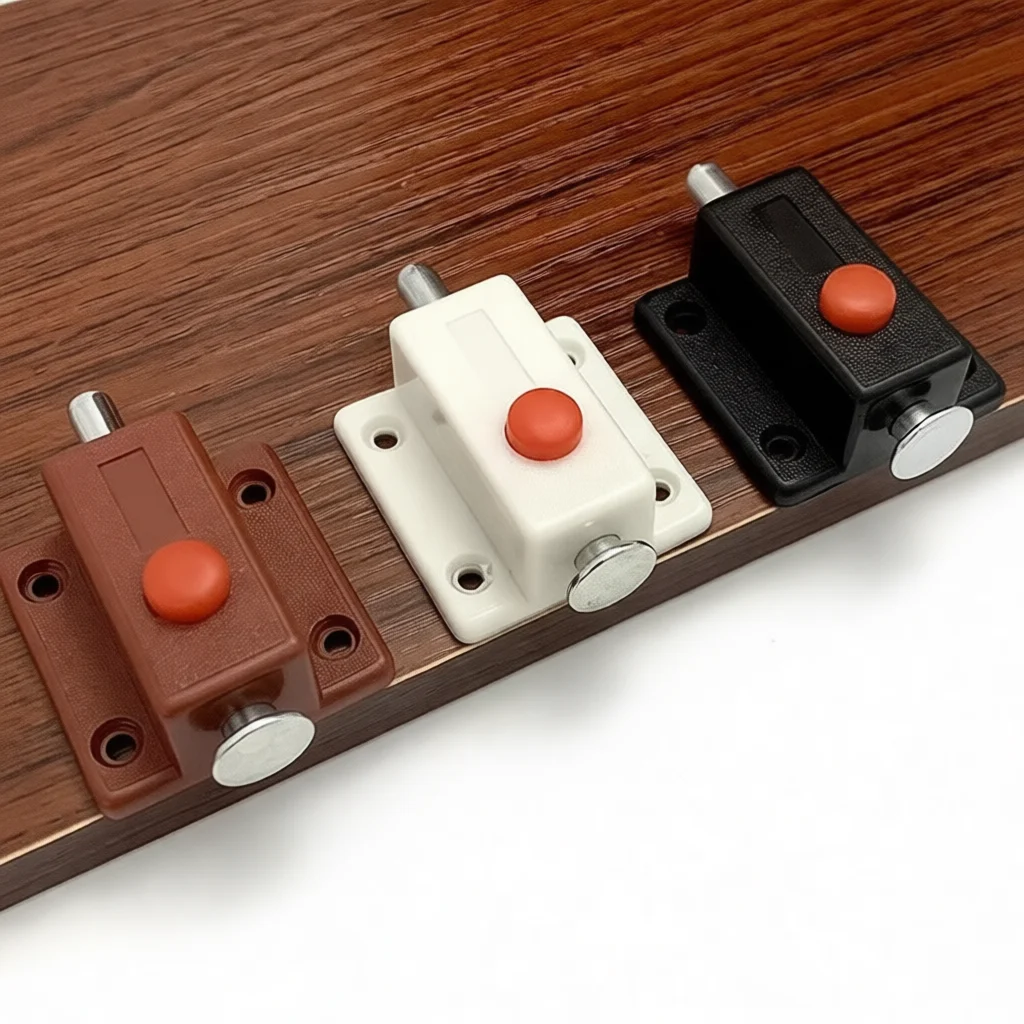 Automatic Plastic Spring Bolt Catch Cabinet Door Latch Push Button Lock Furniture Hardware For Wooden Cupboard Window Closure