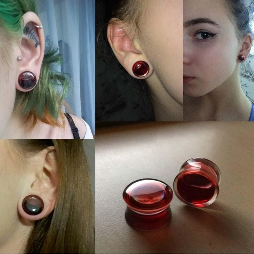 2 Stück Acryl-Ohrtunnel in Rot mit Flüssigblut-Effekt, Doppelflare-Ohrstretcher, Plugs, Expander, Gauge 2g-13/16” – Detail 6