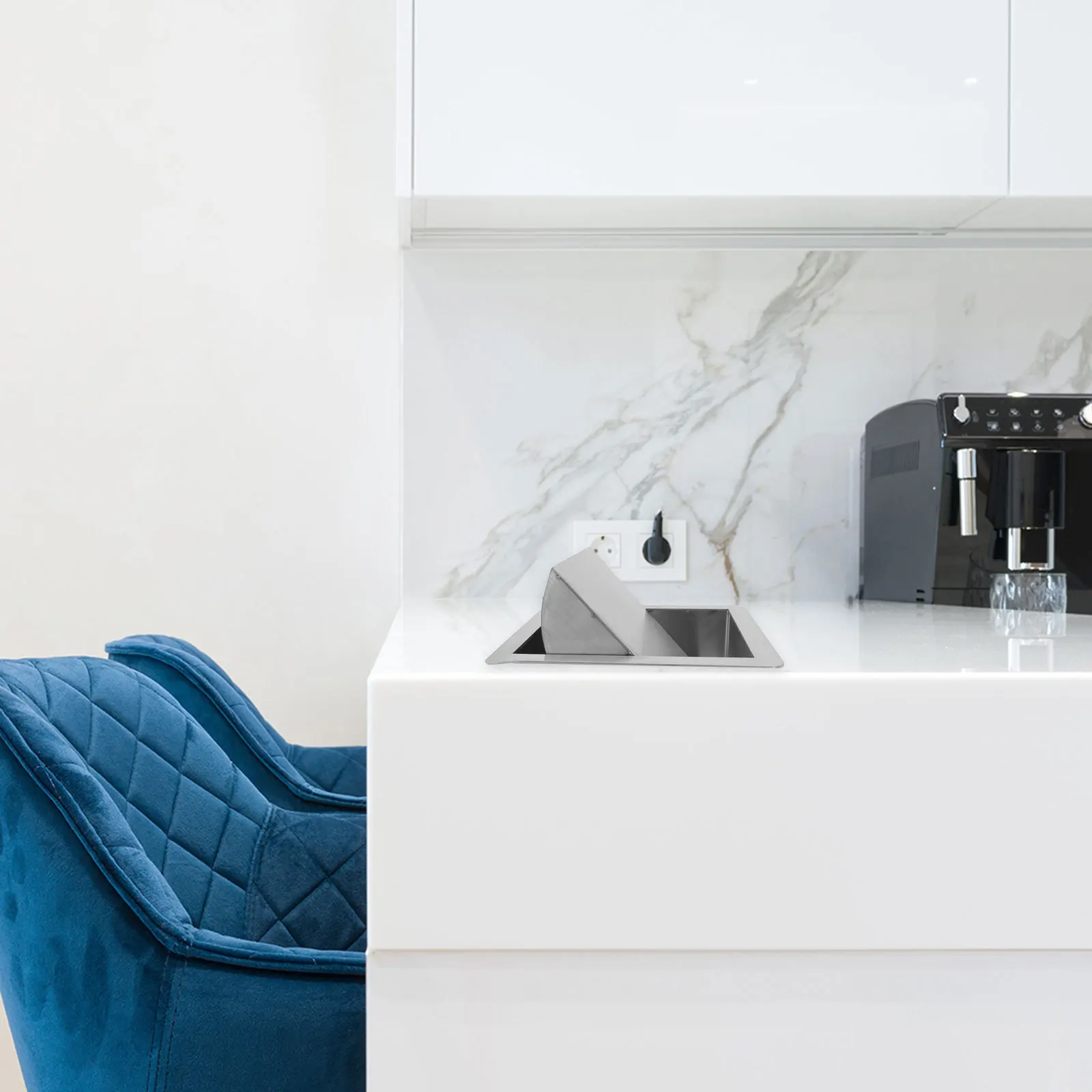 

Drop-in Countertop Trash Cover Stainless Steel Recessed Bin Lid for Kitchen Garbage Disposal Swing Flap Design Built-in Waste