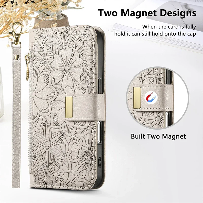 حافظة محفظة بطاقات كروس لهاتف سامسونج جالاكسي S25 FE S24 Ultra Plus S25Edge حافظة كاملة من الجلد مع حزام للرسغ