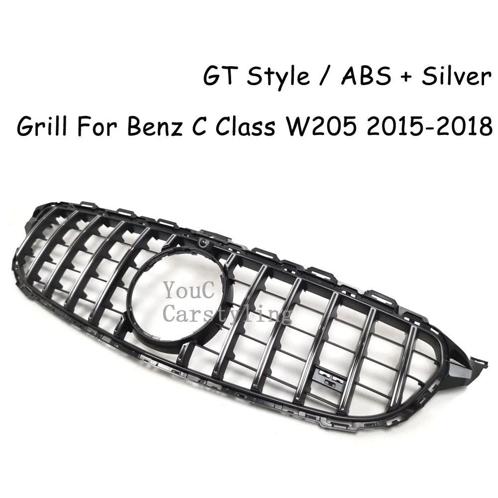 W205 GT Grille Front Bumper GT R Grill For Mercedes C W205 C300 C350 C43 AMG Line Sport Model GTR Grille 2015-2018