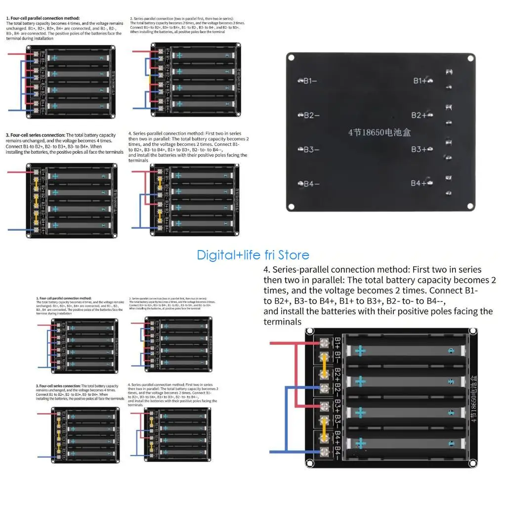E06D 4-Cell 18650 Battery Holder Storage Box Sleeve DIY No Welding Required For Series Parallel Including Safety Features