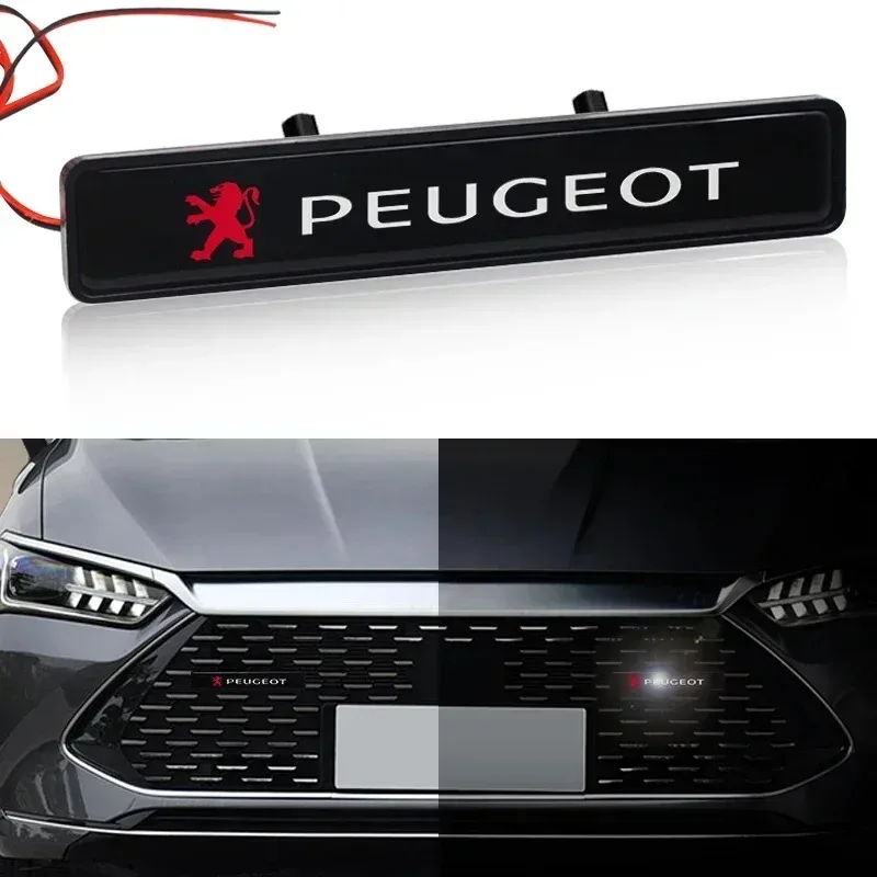 For Peugeot Car Decorative Light LED Front Hood Grille Emblem Badge Decor For Peugeot 206 307 308 3008 207 208 407 408 508 2008