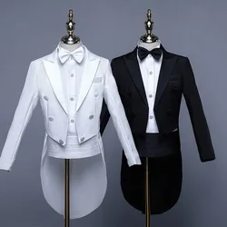 Children's Formal Dress Tuxedo Tailcoat Set Boys Violin Piano Model Show Host Costume Kids Tuxedo Suit Pants Outfit Tail Coat