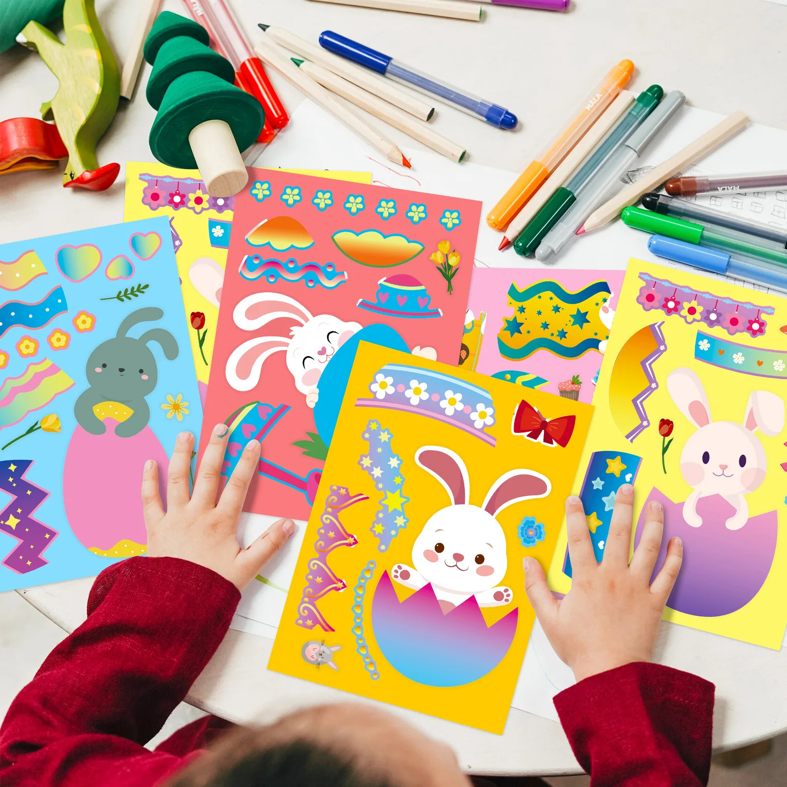 6장 부활절 스티커로 나만의 부활절 달걀 만들기 토끼 얼굴 스티커 어린이 파티 선물 DIY 퍼즐 장난감