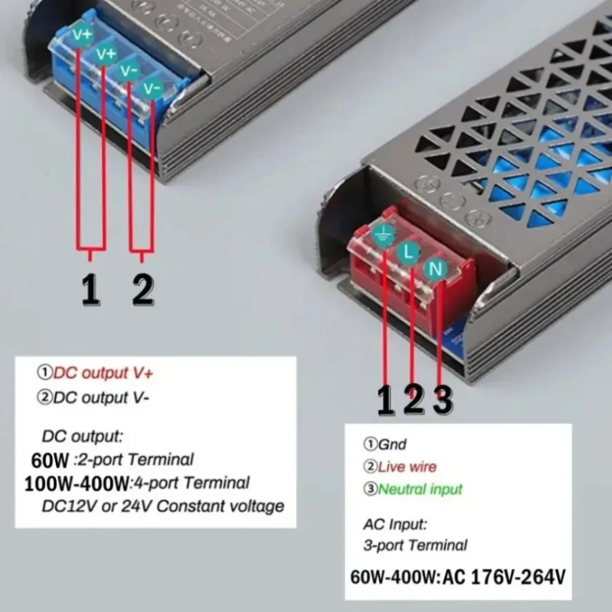 LED Power Supply Transformer 12V 24V AC To DC 60W 100W 200W 300W 400W Super Thin Converter for LED Strip Light Bulb LED Driver