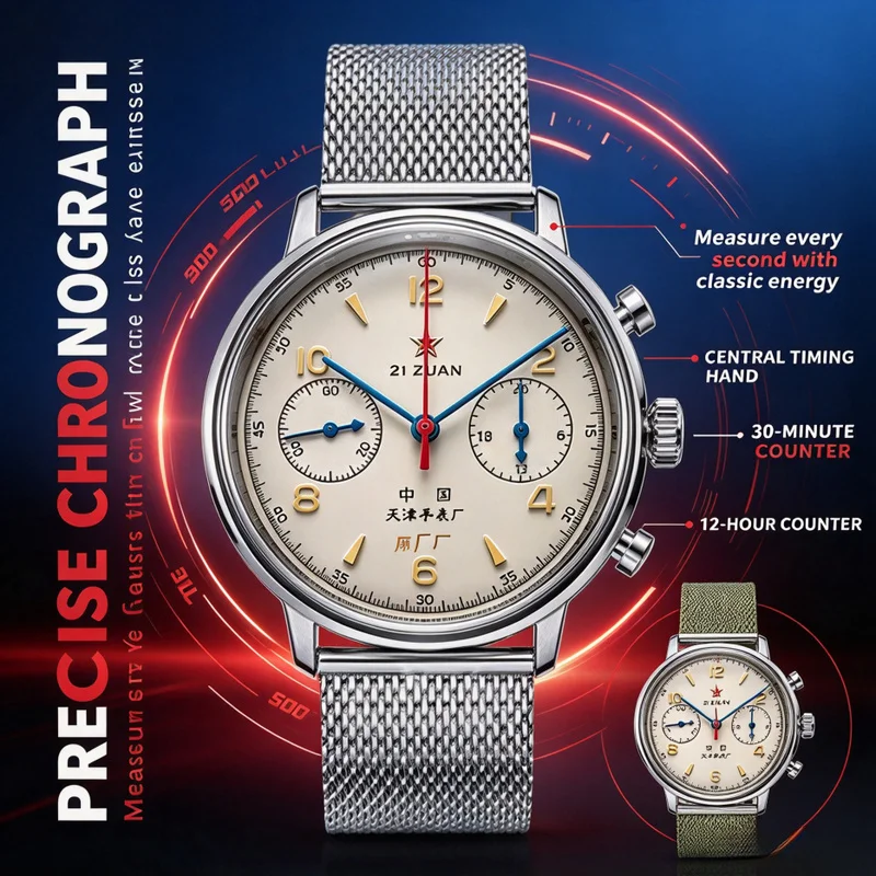 New 42mm China Aviation Chronograph Quartz 1963 Watch For Men 21 Zuan Pilot Waterproof Canvas Fashion Unique Military Male Watch