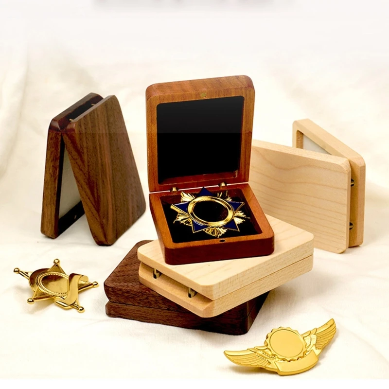 Badge Holder Box Wooden Medals Storage Container Commemorative Stylish Jewelry Badge Presentation Box Case