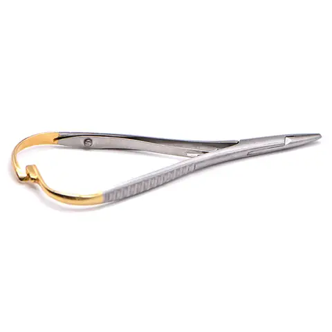 Bilashmart Dentistry Straight Head Needle Holder Forceps Curved Gold Plated Handle Stainless Steel Orthodontic Plier Surgical Instrument