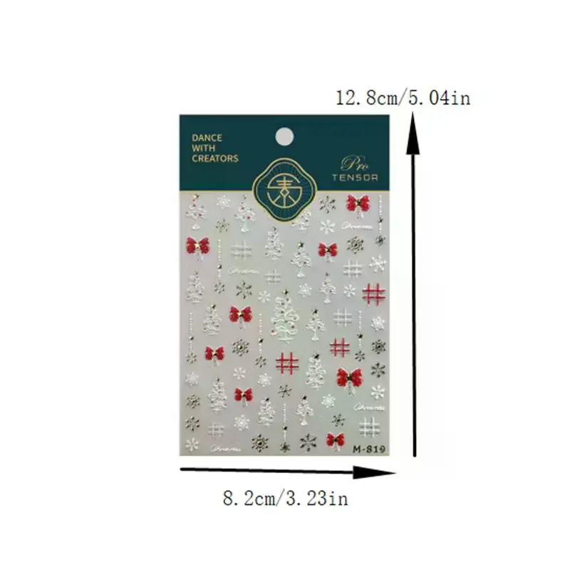 Leuke kerststijl witte kerstboom sneeuwvlok nail art stickers rode strik nail art print reliëf sticker feestelijke nagel decor