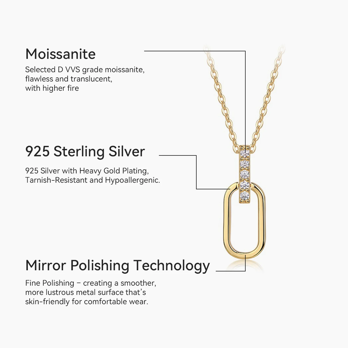 Naszyjnik damski Kfvanfi Moissanite S925 ze srebra próby 925 platerowany 18-karatowym złotem, wisiorek na imprezę, łańcuszek obojczykowy, luksusowa biżuteria.