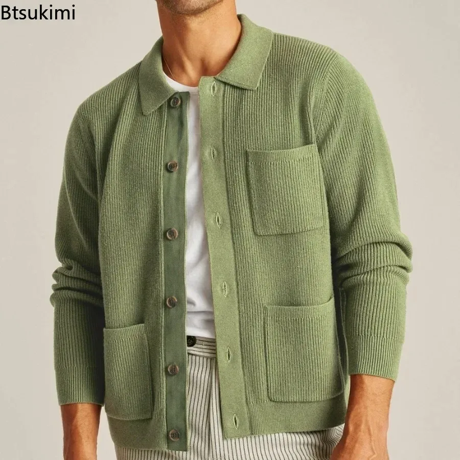 New Men's Autumn Winter Long Sleeve Knitted Cardigan Sweater Vintage Solid Casual Button-up Sweater Coats Men Warm Knitwear Tops