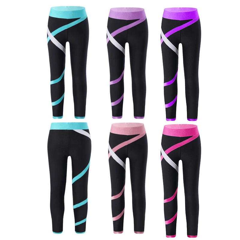 Leggings per bambini per ragazze pantaloni sportivi Colorblock pantaloni da Yoga pantaloni sportivi da ballo pantaloni per bambini pantaloni a