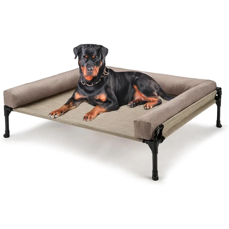 Elevated Raised Dog Bed-Cooling Outdoor Dog Cot Bed for Large Sized Dogs Three-Sided Fence Raised Pet Cot