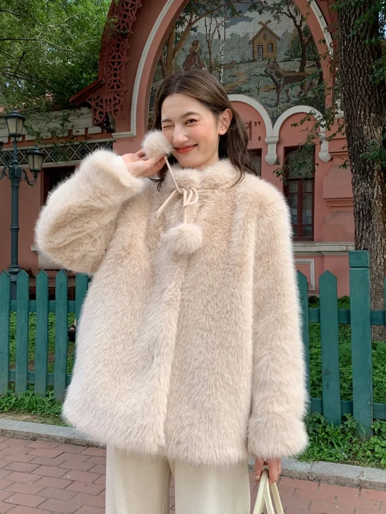 

Winter Fashion Women Casual Solid Faux Fur Coats Long Sleeve Vintage Elegant Party Birthday Jackets Female Christmas Tops