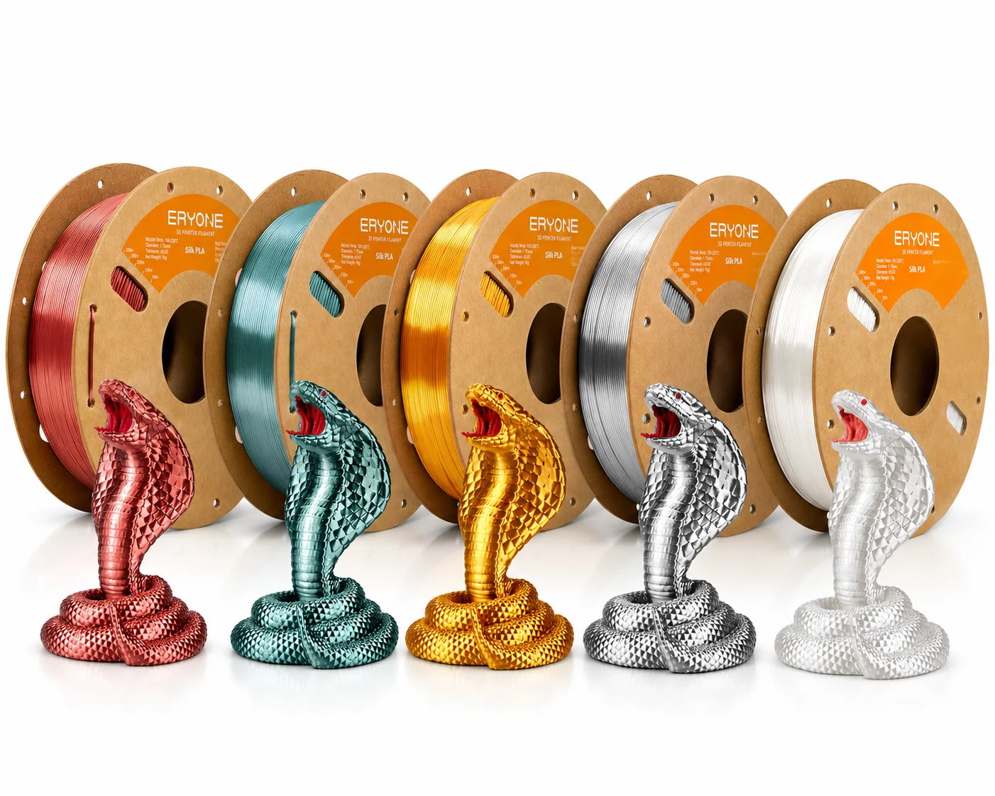 ERYONE 5KG Seiden-PLA-Filament 1,75mm, Einfarbiges Glänzendes 3D-Drucker-Filament, Hochglänzende Metallische Oberfläche, 5kg Großpackung 5 Spulen, Bestseller, Versand aus Deutschland