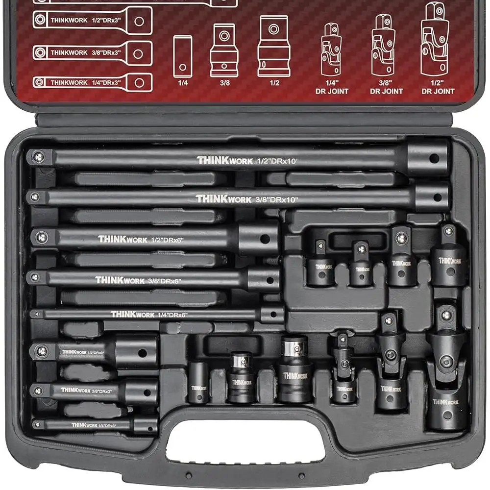 

18 Pieces Impact Swivel Socket Adapter Set 1/4 3/8 1/2 Inch Drive Extension Bars Universal Joints Adapters Hex Coupler Storage