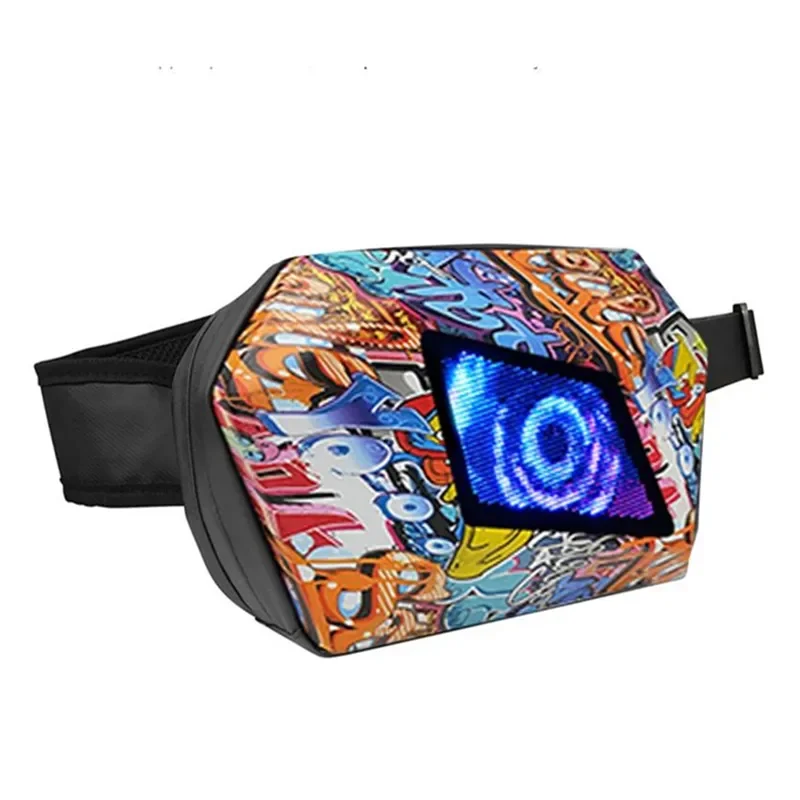 Waterproof LED Motorcycle Satchel Rider Bag Bluetooth Luminous Shoulder Slant Straddle Graffiti Hardshell Bag for Motorbike