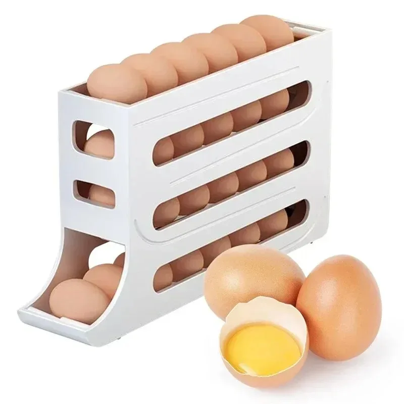 4 Layer Rolling Egg Storage Box Refrigerator Egg Storage Container Kitchen Refrigerator Egg Dispenser Refrigerator Storage Rack