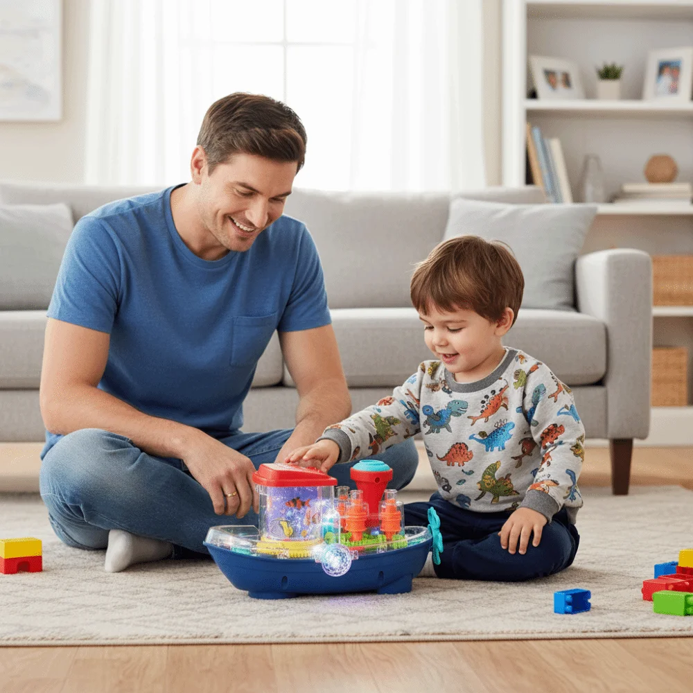 Baby Educational Toys Plastic Transparent Gear Mechanical Car Sound Light Electric Moving Boat Musical Ship Gift