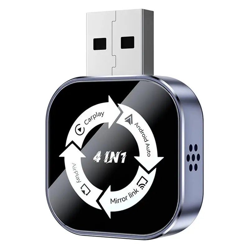 

Беспроводной адаптер Carplay 4-в-1 AI Box: Airplay/Mirror Link/Android Auto/Carplay USB-донгл для преобразования проводного Carplay в беспроводной