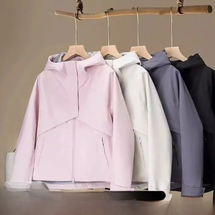 

High-End Fully Taped Women's Windproof Waterproof Soft ell Jaet Me Casual Sle Stand Fit Long Sve Zipper