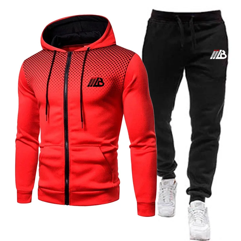 Men\'s Sportswear Fashion Men Clothing Sports Suits Jogging Gyms Tracksuit Zip Hoodies+Pants 2Pcs Sets Jogger Running Suit