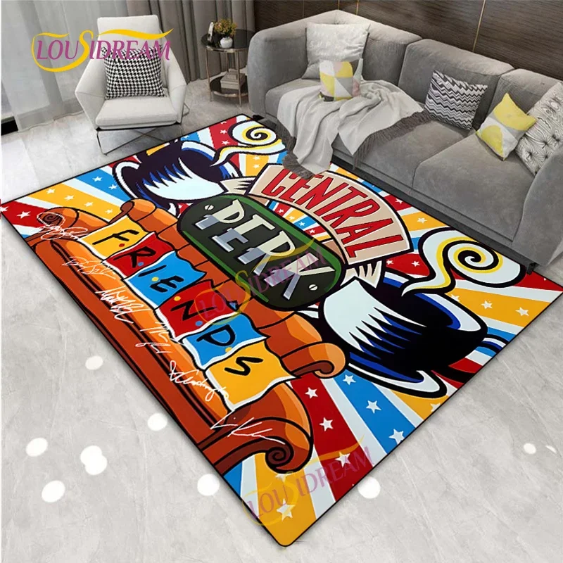 3D Square Rug Friends Comedy Art Flannel Super Soft Six-Person Blanket Home Anti-Slip Multi-Size Kitchen Rug Kids Play Mat