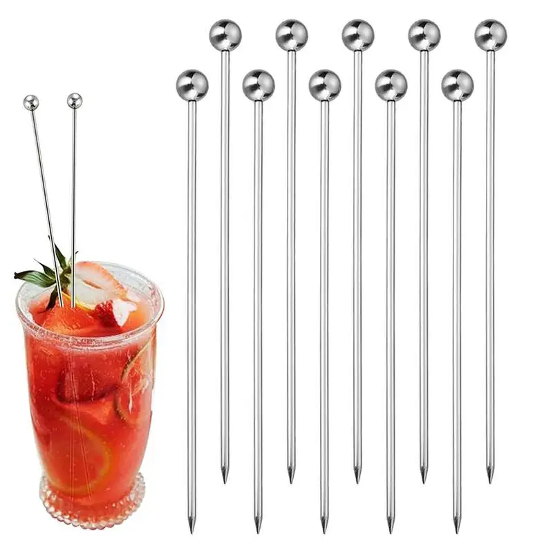 Bâtonnets de Cocktail Réutilisables en Acier Inoxydable, Modules de Cocktail en Métal, Amuse-gueule, Pics à Martini, 10 Pièces
