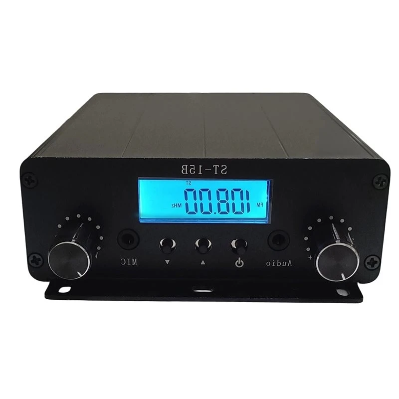 Smart Portable FM Broadcast Transmitter ST-15B V3 76Mhz-108Mhz 15W Stereo Amplifier Audio+ Mic Input(BNC Interface)