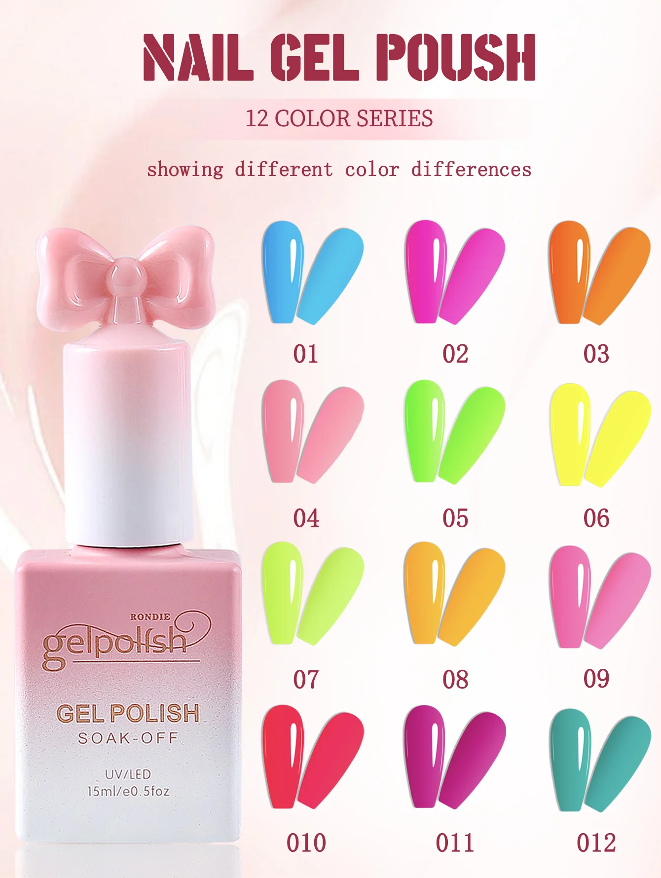 

RONDIE Fluorescent Gel Nail Polish Set - 6 Colors Collection Nail Art UV LED Gel Polish Salon DIY Manicure 15ml