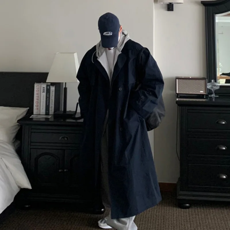 Men's Single Fashion Breasted Extra Long Trench Coat Comfortable Casual Simple Versatile Trendy Business Commute Daily Wear Coat