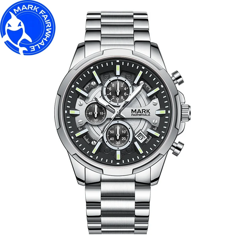 

MARK FAIRWHALE 5028 Men Watch New Steel Strap Quartz Wristwatch Multi Functional Calendar Chronograph Waterproof Watches for Man
