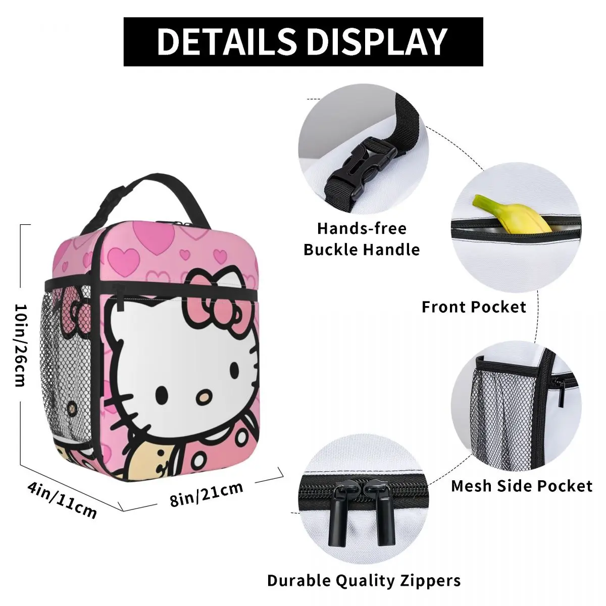 Cute Kawaii Hello Kitty borsa termica per il pranzo borsa termica riutilizzabile portatile Lunch Box Tote School Picnic borse per la conservazione