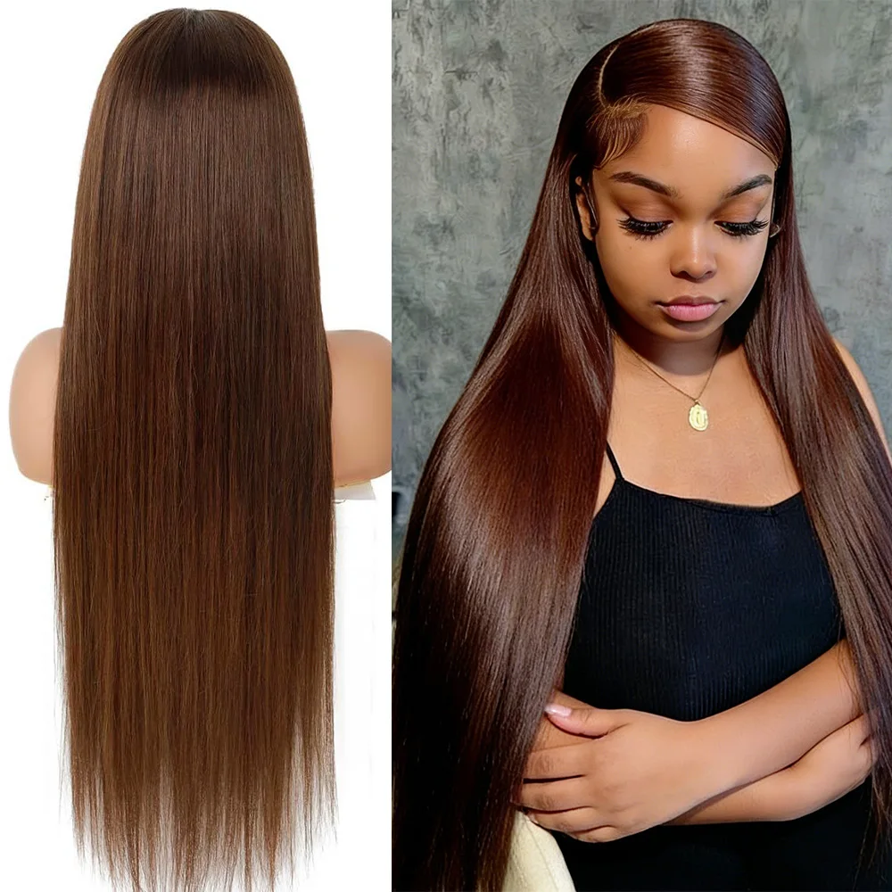

# Шоколадно-коричневый прямой парик из 100% натуральных волос, 40 дюймов, с прозрачной HD-сеткой 13x6, предварительно выщипанный, парик с кружевной сеткой 13x4 для женщин