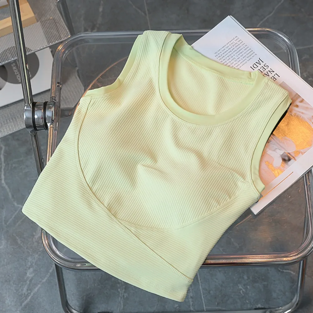 

No-Clip Design Sports Bra Tank Top Quick Dry Fabric Vest Style Yoga Fitness Top Mixed Fabric Integrated Design Integrated Vest