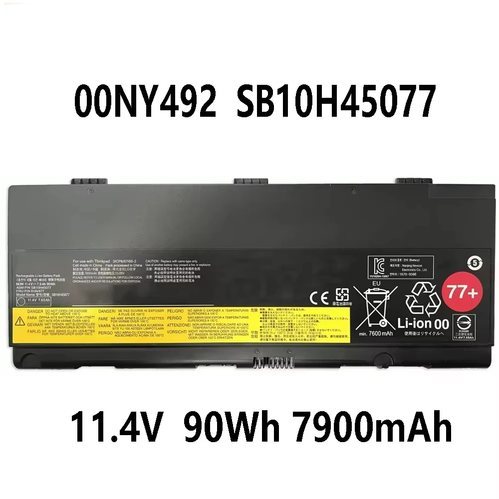 SB10H45078 01AV477 11.4V 90Wh 7900mAh Laptop Battery for Lenovo P50 P51 P52 00NY493 00NY492 77+